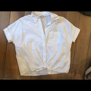 Cropped button down with tie at bottom